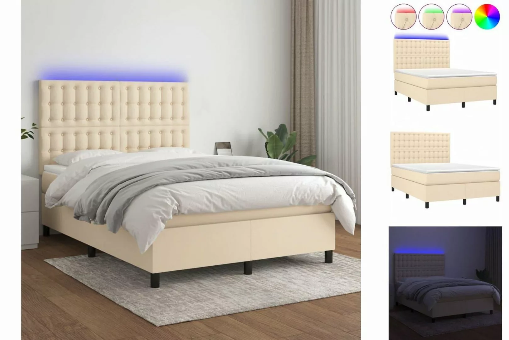 vidaXL Boxspringbett Bett Boxspringbett mit Matratze & LED Stoff (140 x 200 günstig online kaufen