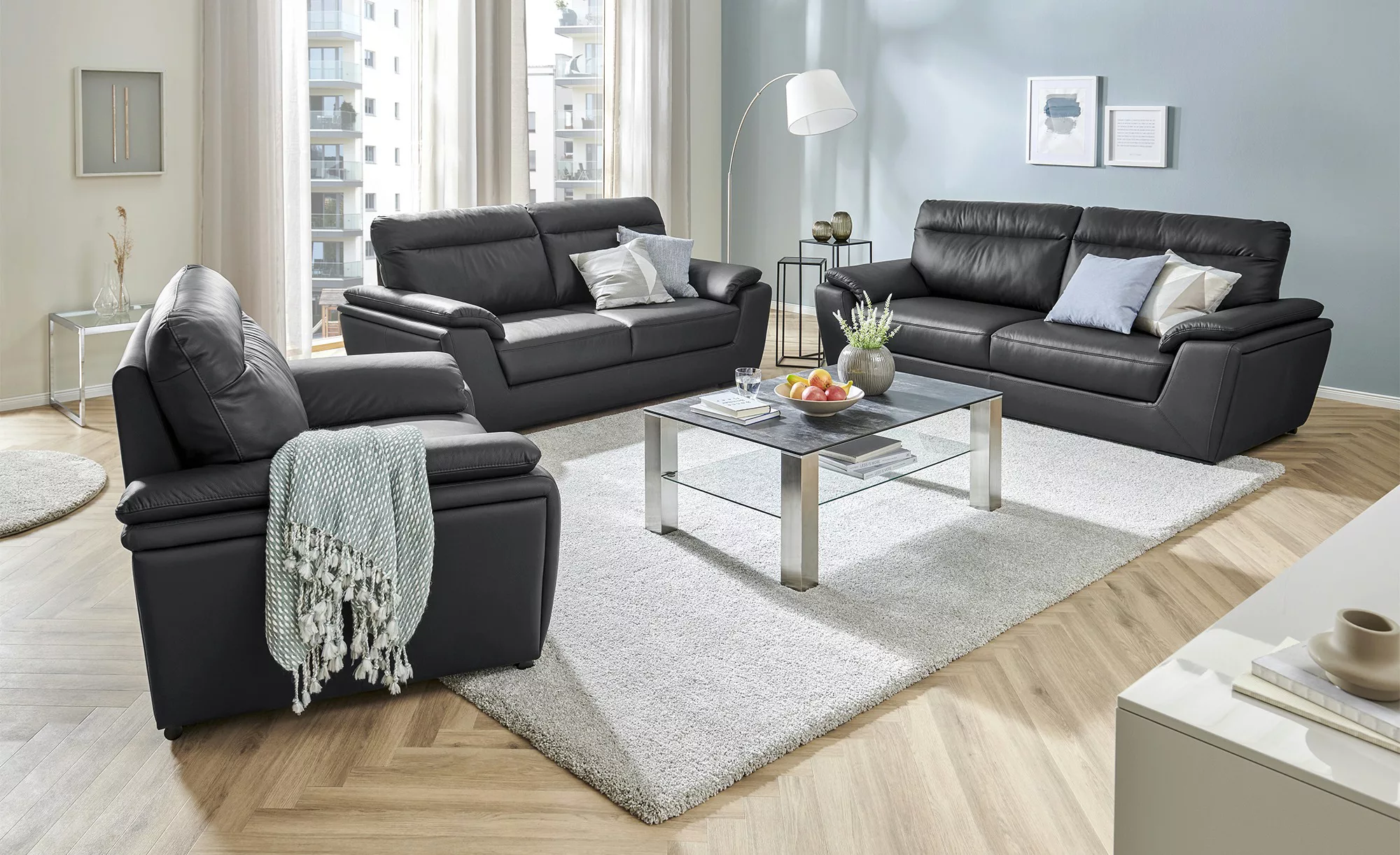 Sofa  aus Leder Brandy II ¦ schwarz ¦ Maße (cm): B: 224 H: 95 T: 100.0 Pols günstig online kaufen