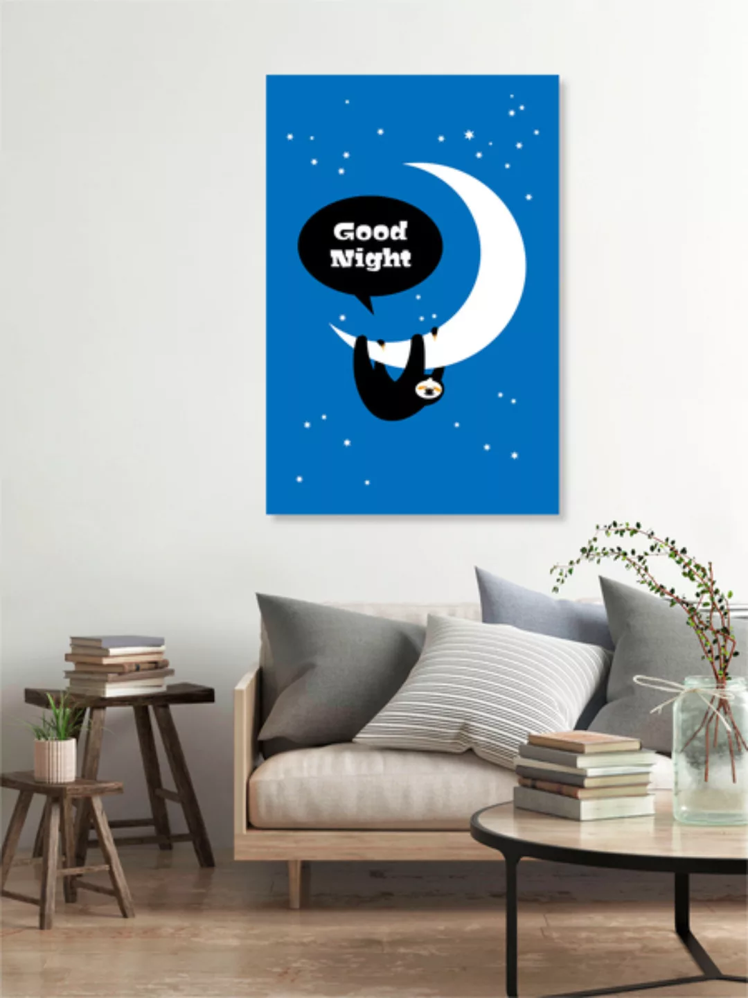 Poster / Leinwandbild - Gute Nacht Faultier – Illustration Für Kinder günstig online kaufen
