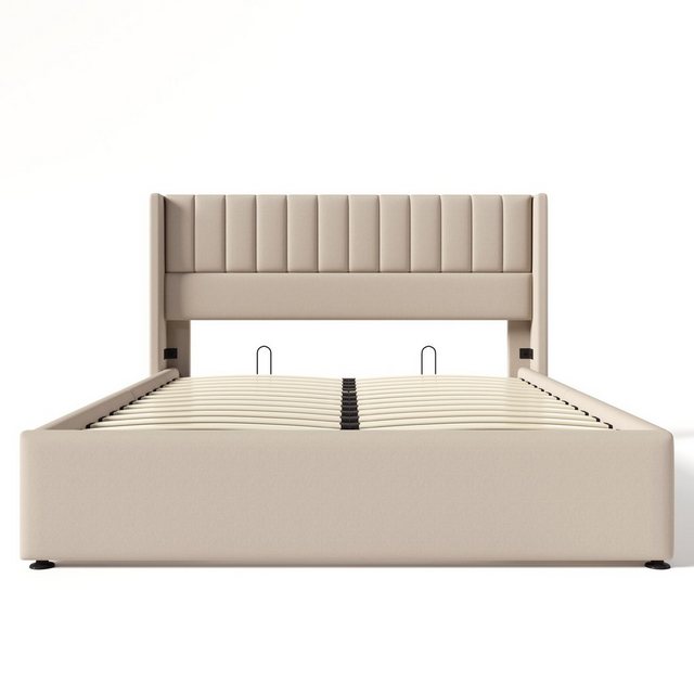 Gotagee Polsterbett Doppelbett mit Stauraum+Lattenrost Leinen Beige/Grau fl günstig online kaufen