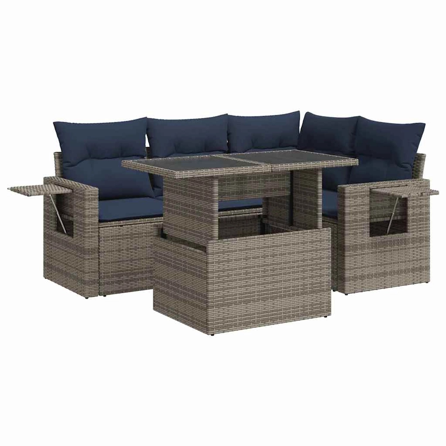 vidaXL 5Tlg Garten-Sofagarnitur mit Kissen Grau Poly Rattan Akazie 3326472 günstig online kaufen