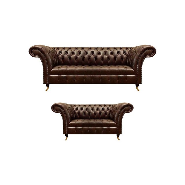 JVmoebel Sofa Chesterfield Braune Ledersofas Edle Wohnzimmer Couchen 2tlg G günstig online kaufen