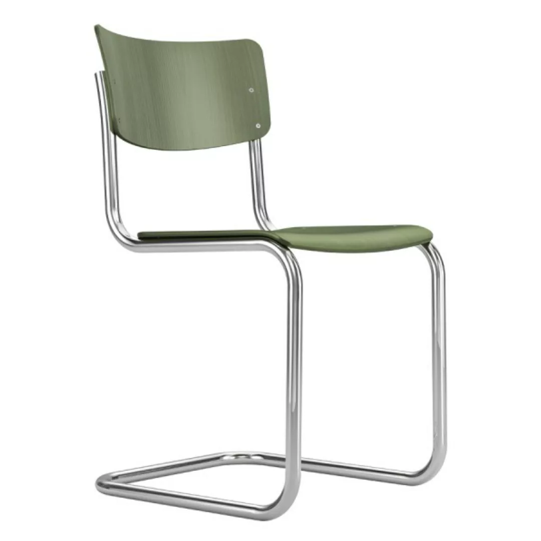 Thonet - S 43 Freischwinger Stuhl - olivgrün nach RAL 6003/Buche gebeizt/Bx günstig online kaufen