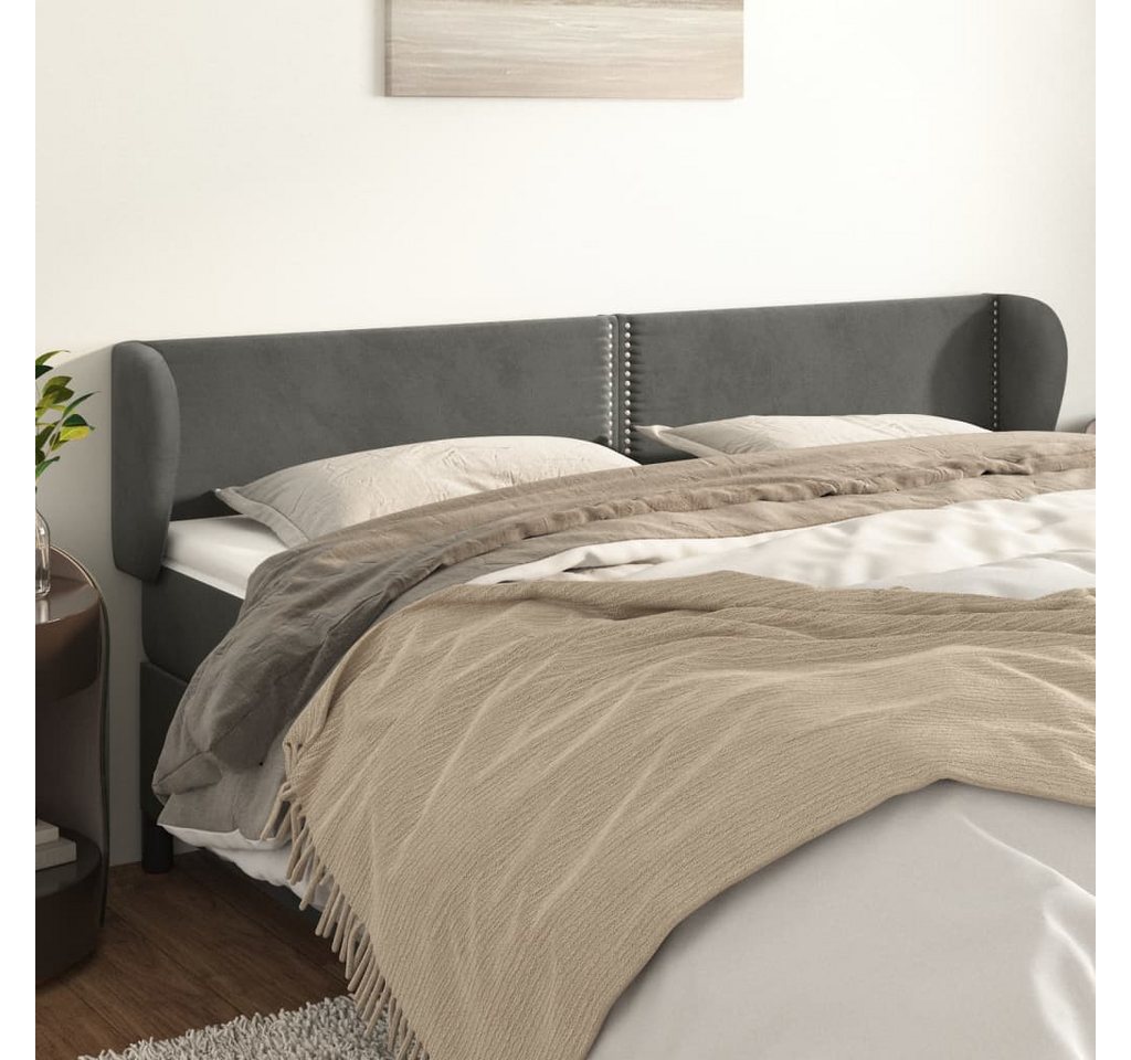 vidaXL Bett, Kopfteil mit Ohren Dunkelgrau 183x23x78/88 cm Samt günstig online kaufen