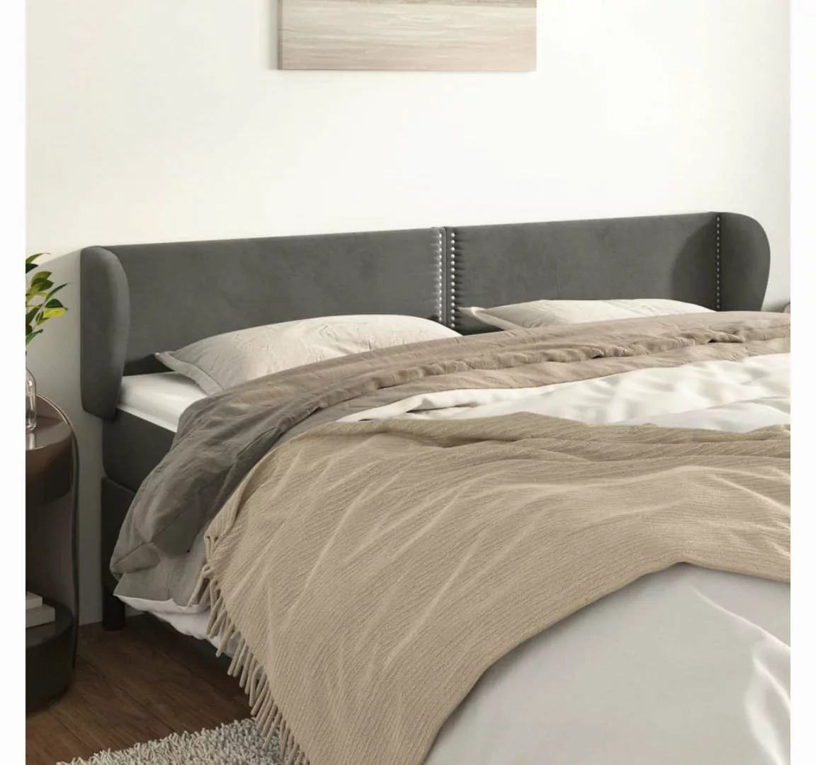 vidaXL Bett, Kopfteil mit Ohren Dunkelgrau 163x23x78/88 cm Samt günstig online kaufen