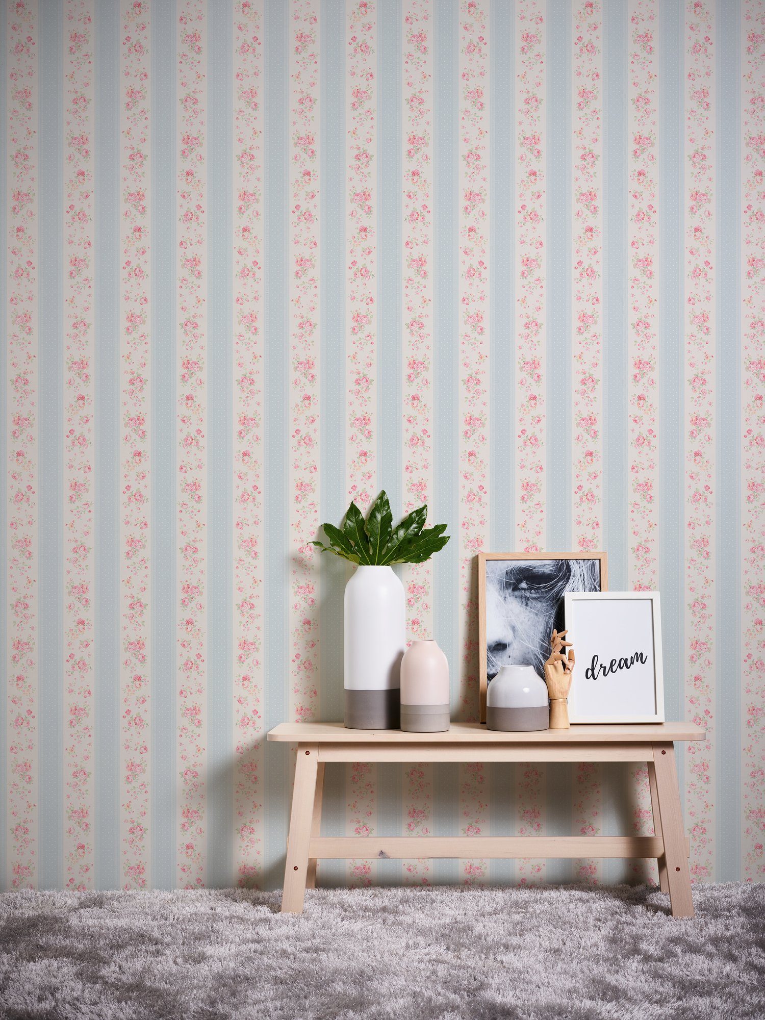 Bricoflor Tapete im Vintage Shabby Chic Romantische Vliestapete mit Rosen S günstig online kaufen