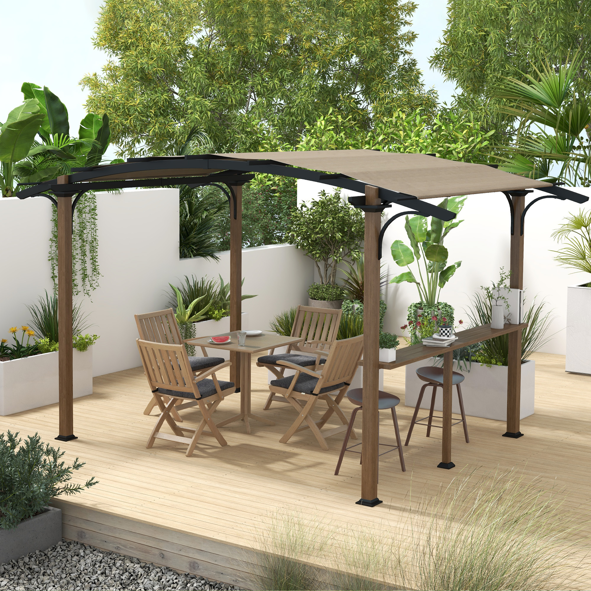 Outsunny Pergola Gartenpavillon mit Thekenplatte bogenförmiges UV-Schutzdac günstig online kaufen