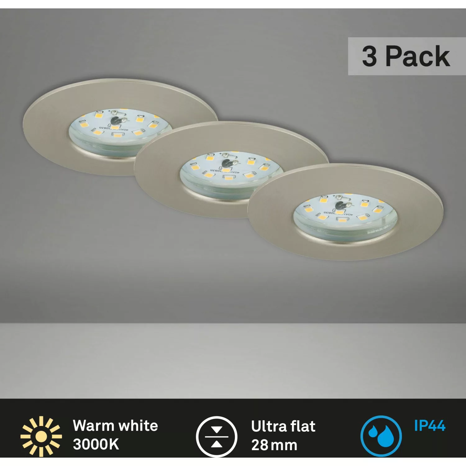 Briloner LED-Einbauleuchte Attach 3er-Set starr Nickel matt günstig online kaufen