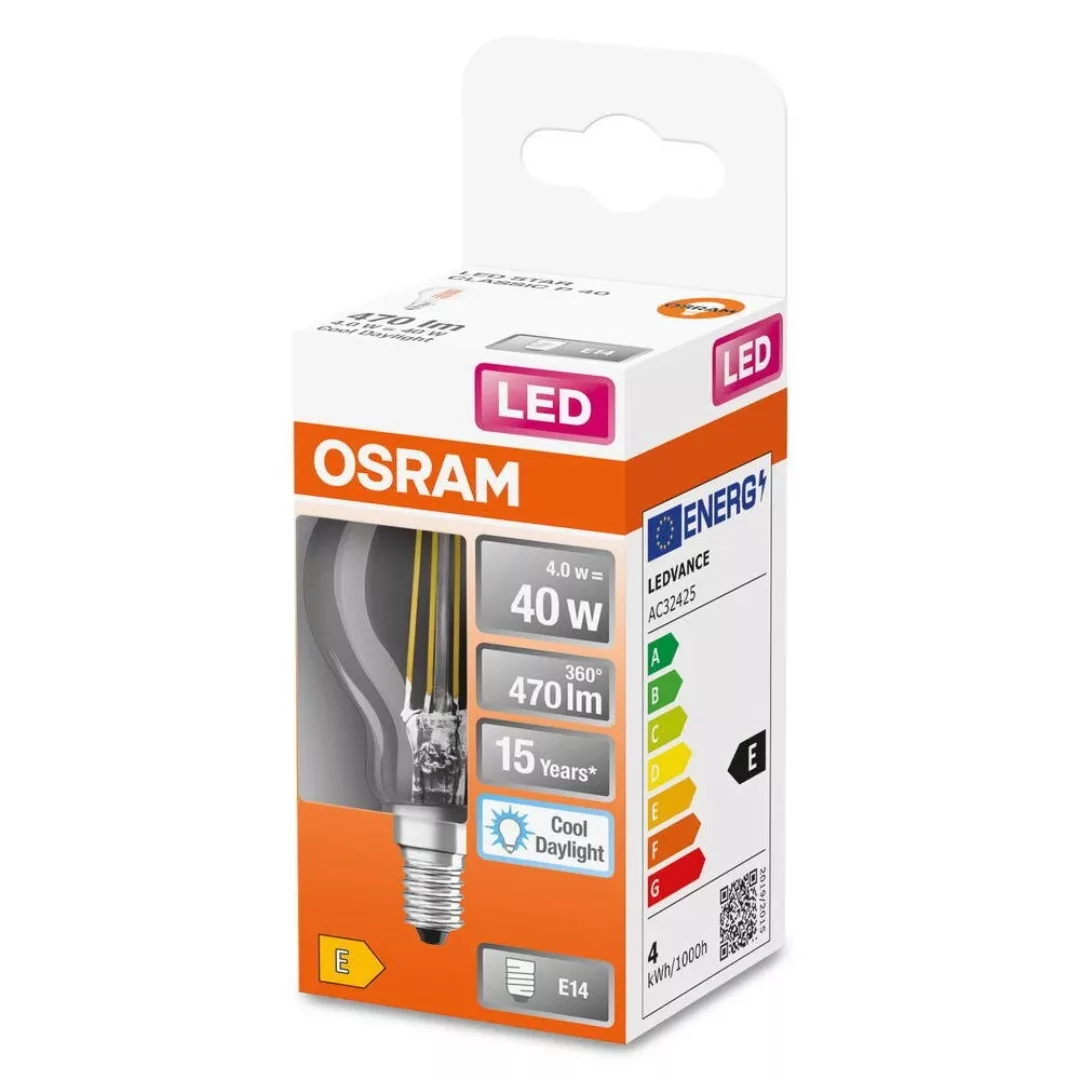 Osram LED Lampe ersetzt 40W E14 Tropfen - P45 in Transparent 4W 470lm 6500K günstig online kaufen