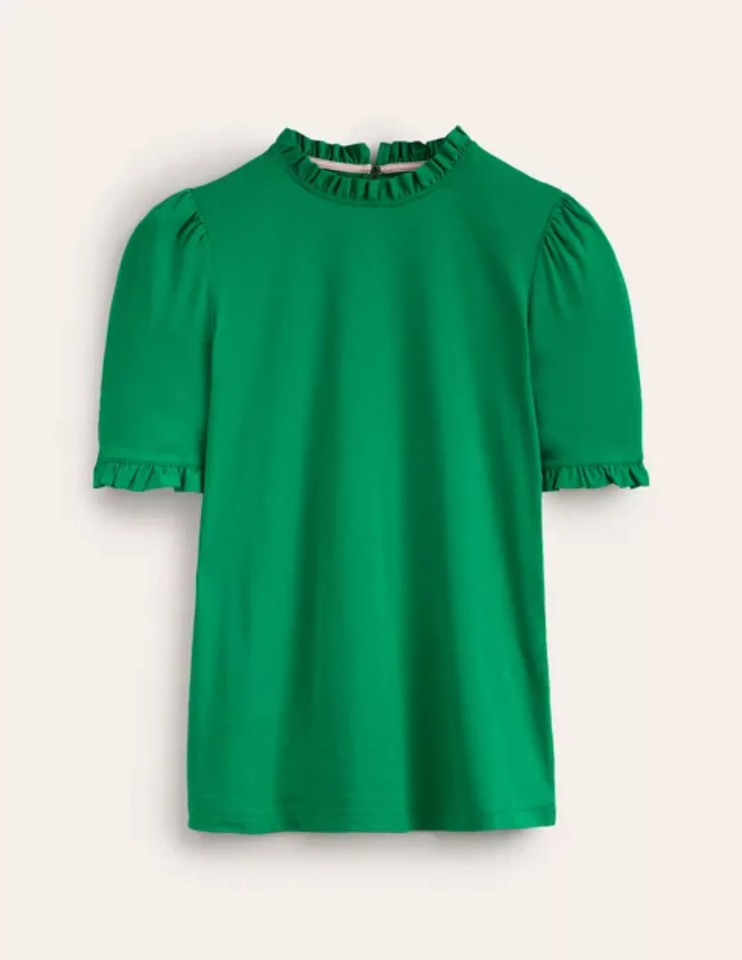 Superweiches T-Shirt mit Rüschendetail Damen Boden, Pfeffergrün günstig online kaufen