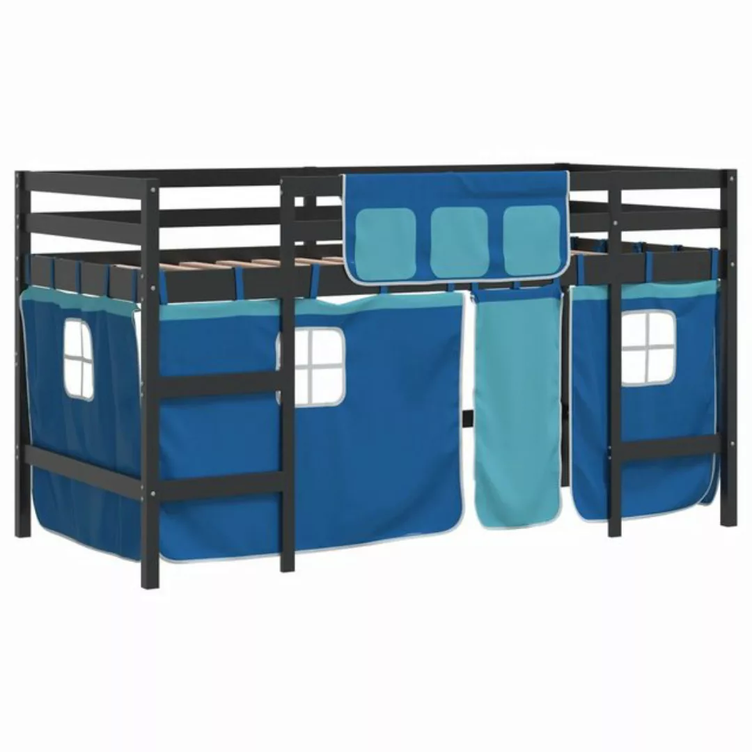 vidaXL Kinderbett Kinderhochbett mit Vorhängen Blau 80x200 cm Massivholz Ki günstig online kaufen