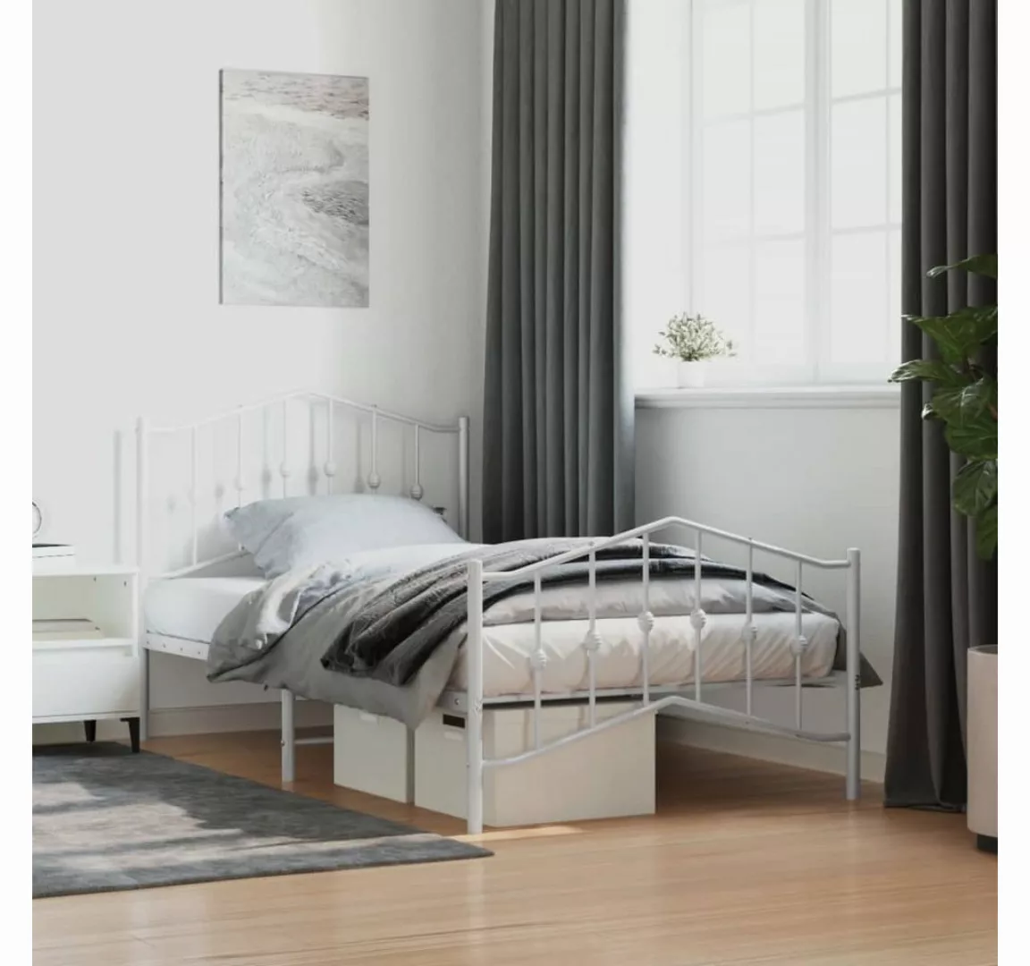 furnicato Bett Bettgestell mit Kopf- und Fußteil Metall Weiß 100x190 cm günstig online kaufen