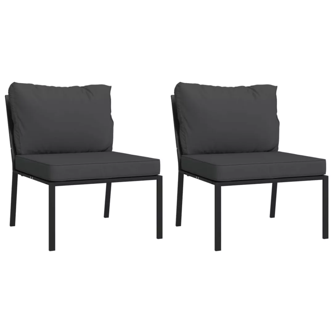 vidaXL Loungesofa Gartenstühle mit Grauen Kissen 2 Stk. 60x74x79 cm Stahl, günstig online kaufen