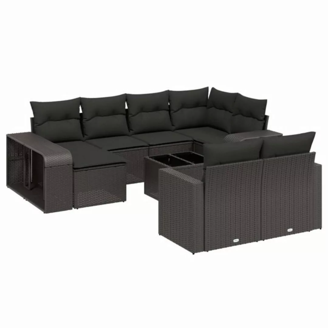 vidaXL Sofaelement 11-tlg. Garten-Sofagarnitur mit Kissen Schwarz Poly Ratt günstig online kaufen