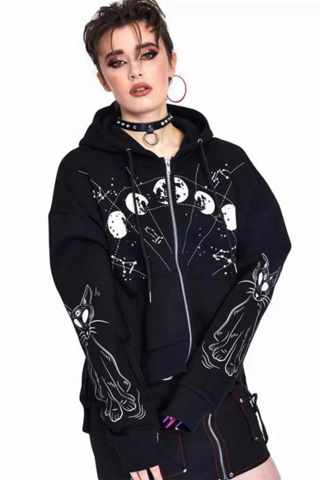 Jawbreaker Kapuzensweatshirt Cosmic Cat Hoodie Lunar Gothic Mondphasen Past günstig online kaufen