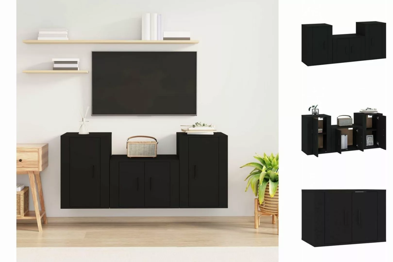 vidaXL TV-Schrank 3-tlg TV-Schrank-Set Schwarz Spanplatte TV-Lowboard Ferns günstig online kaufen