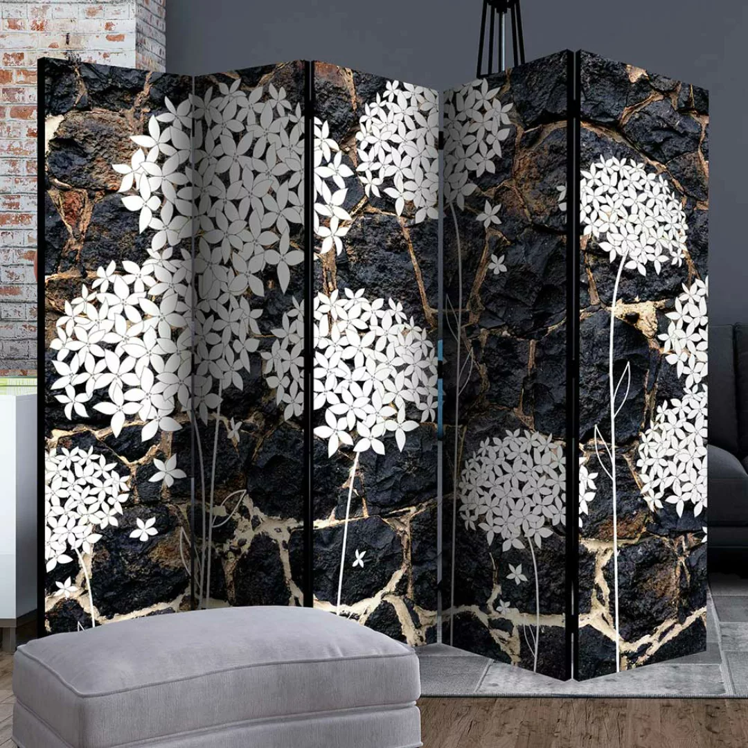 Paravent Raumteiler mit Blumen Motiv Mauer Hintergrund günstig online kaufen