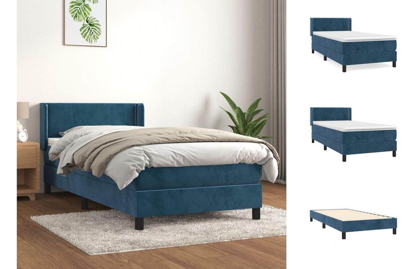 vidaXL Bettgestell Boxspringbett mit Matratze Dunkelblau 90x200 cm Samt Bet günstig online kaufen