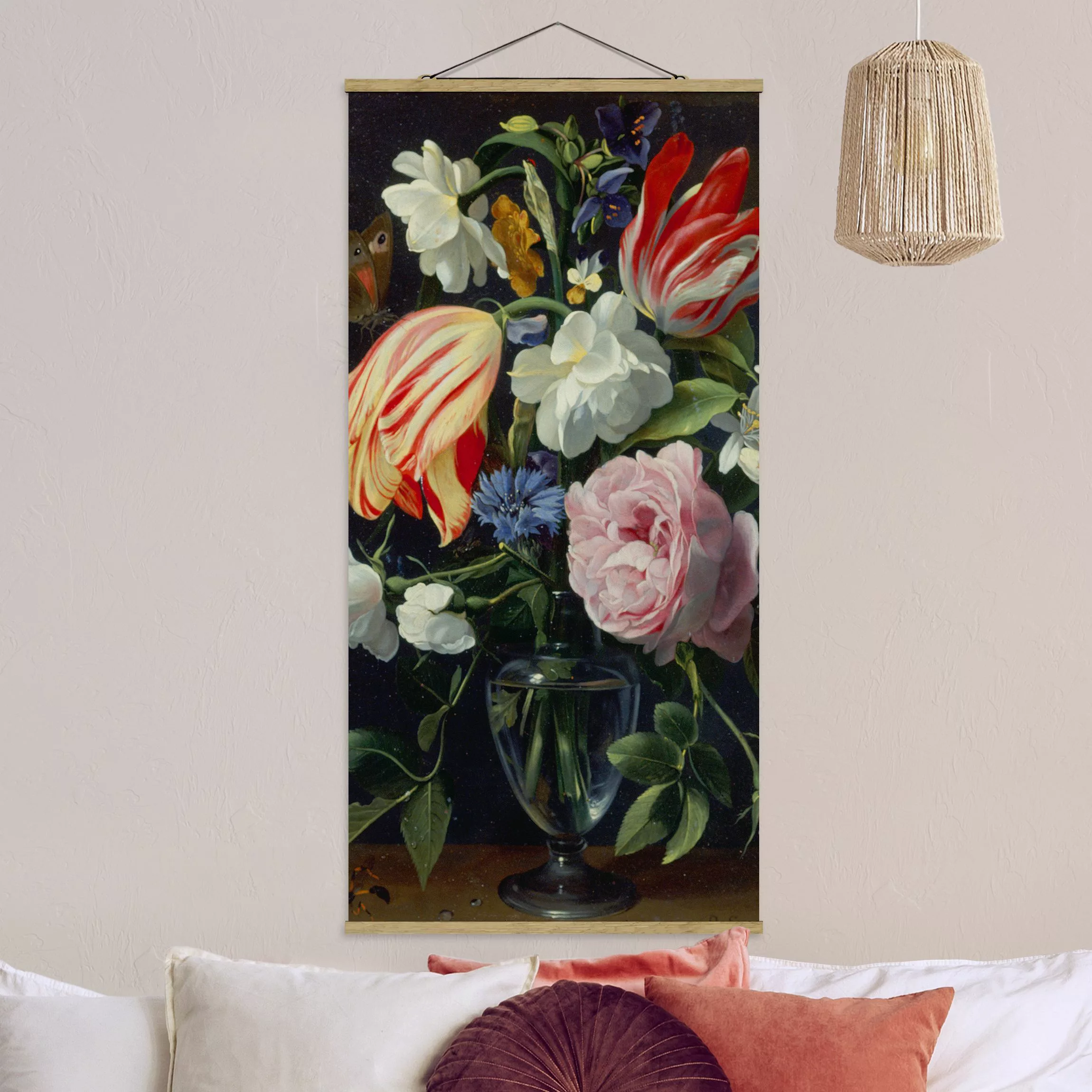 Stoffbild Blumen mit Posterleisten - Hochformat Daniel Seghers - Vase mit B günstig online kaufen