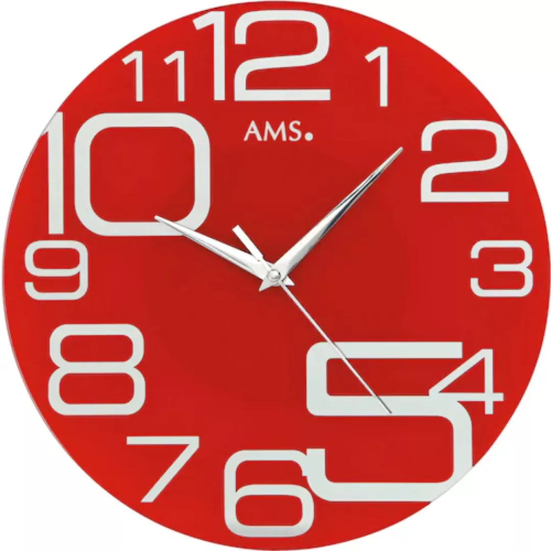 home24 AMS Wanduhr Naranjo Spiegelglas Ø 40 cm Rot/Weiß günstig online kaufen