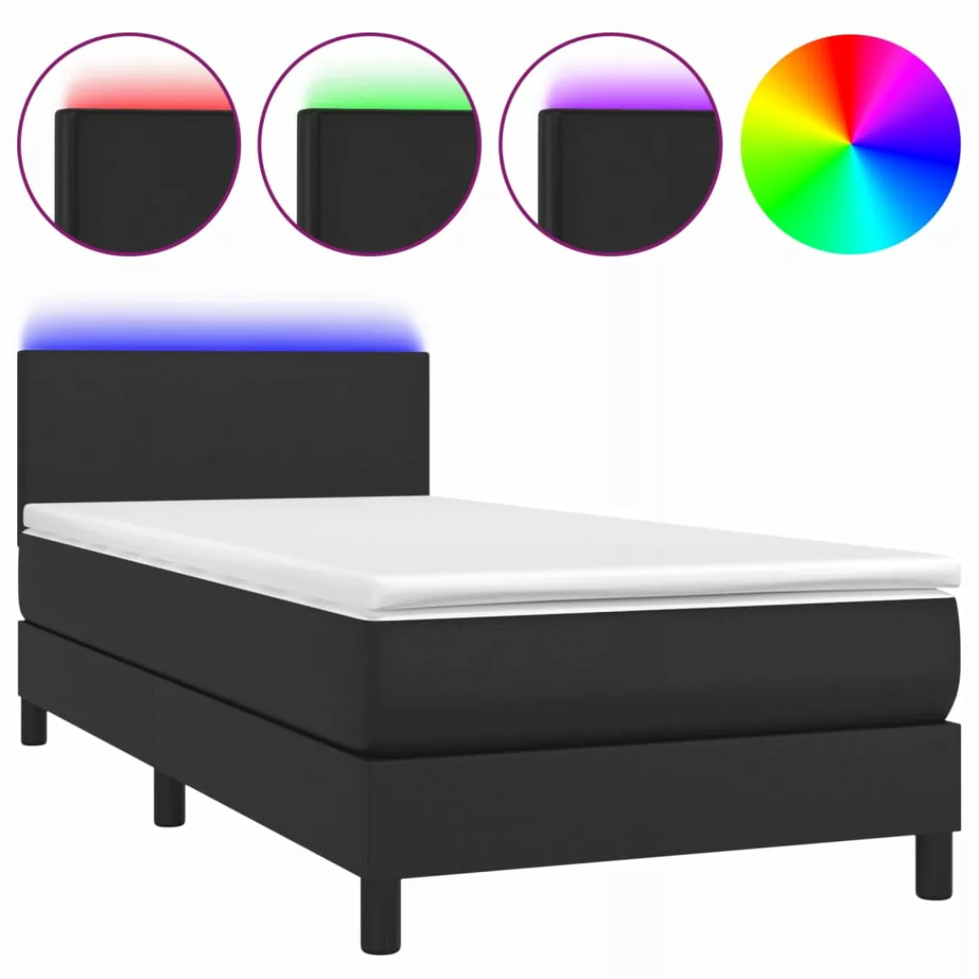 Vidaxl Boxspringbett Mit Matratze & Led Schwarz 80x200 Cm Kunstleder günstig online kaufen