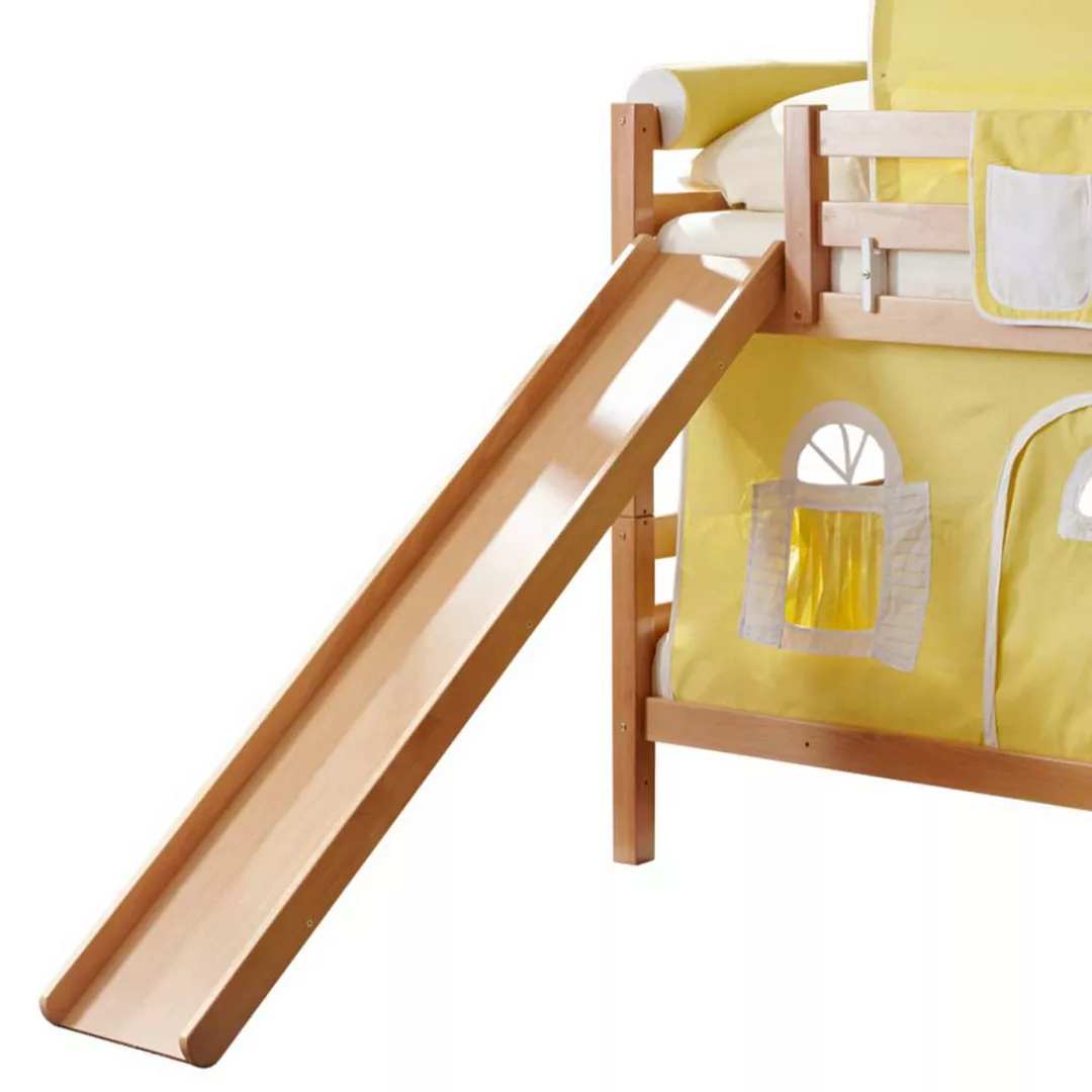 Kinderzimmer Stockbett aus Buche Massivholz Rutsche und Tunnel in Gelb günstig online kaufen