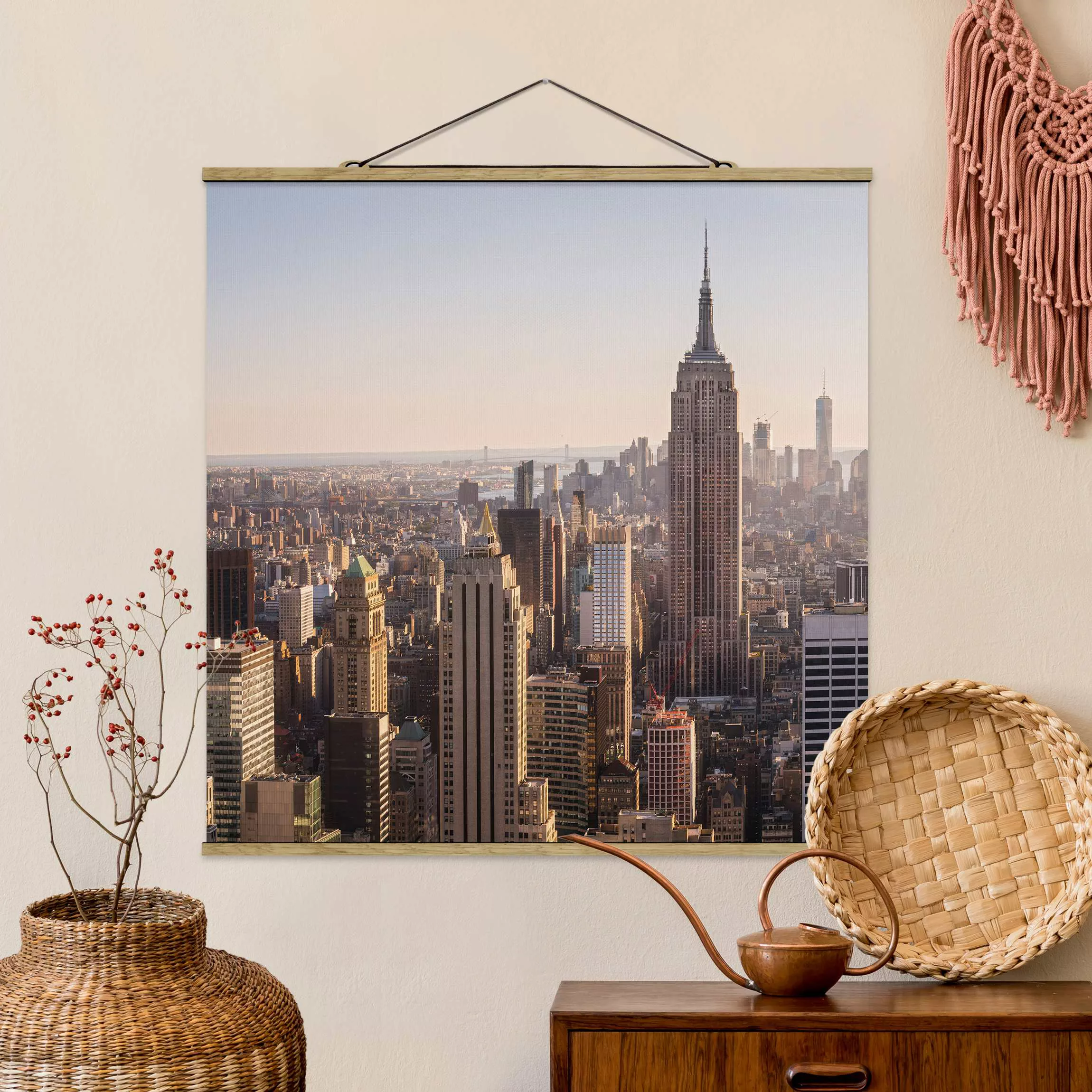 Stoffbild Architektur mit Posterleisten - Quadrat Empire State Building günstig online kaufen