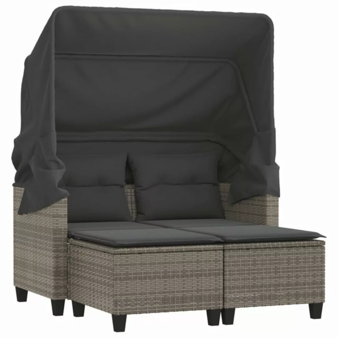 vidaXL Sofa, Gartensofa 2-Sitzer mit Dach und Hockern Grau Poly Rattan günstig online kaufen