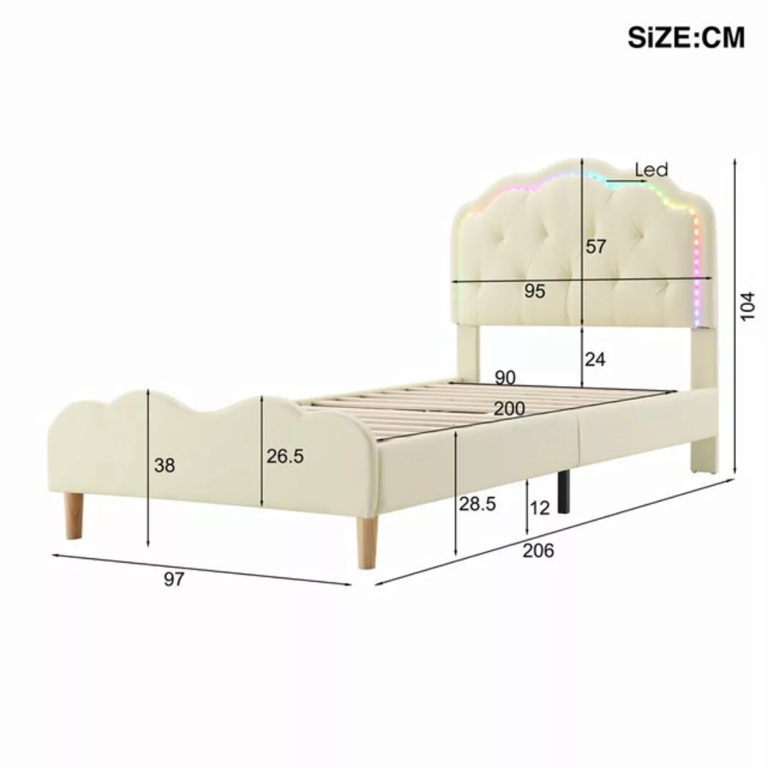 XDeer Polsterbett mit LED-Streifen, Kinderbett Holzlatten, Einzelbett, PU, günstig online kaufen