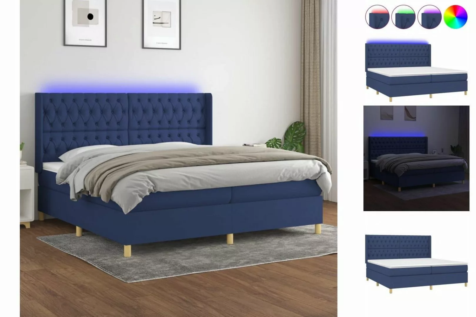 vidaXL Boxspringbett Boxspringbett mit Matratze LED Blau 200x200 cm Stoff B günstig online kaufen