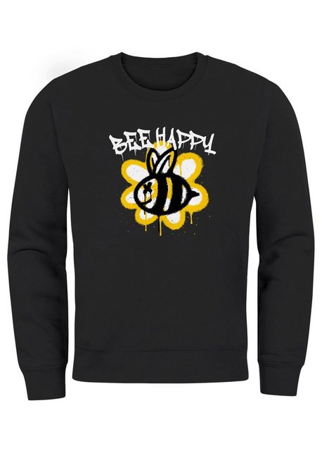 Neverless Sweatshirt Sweatshirt Aufdruck Bee Happy Biene Blume Graffiti Gra günstig online kaufen