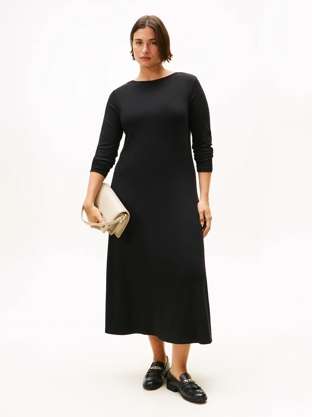 Tommy Hilfiger Curve A-Linien-Kleid "CRV 5X2 RIB FLARE MIDI DRESS LS", in g günstig online kaufen