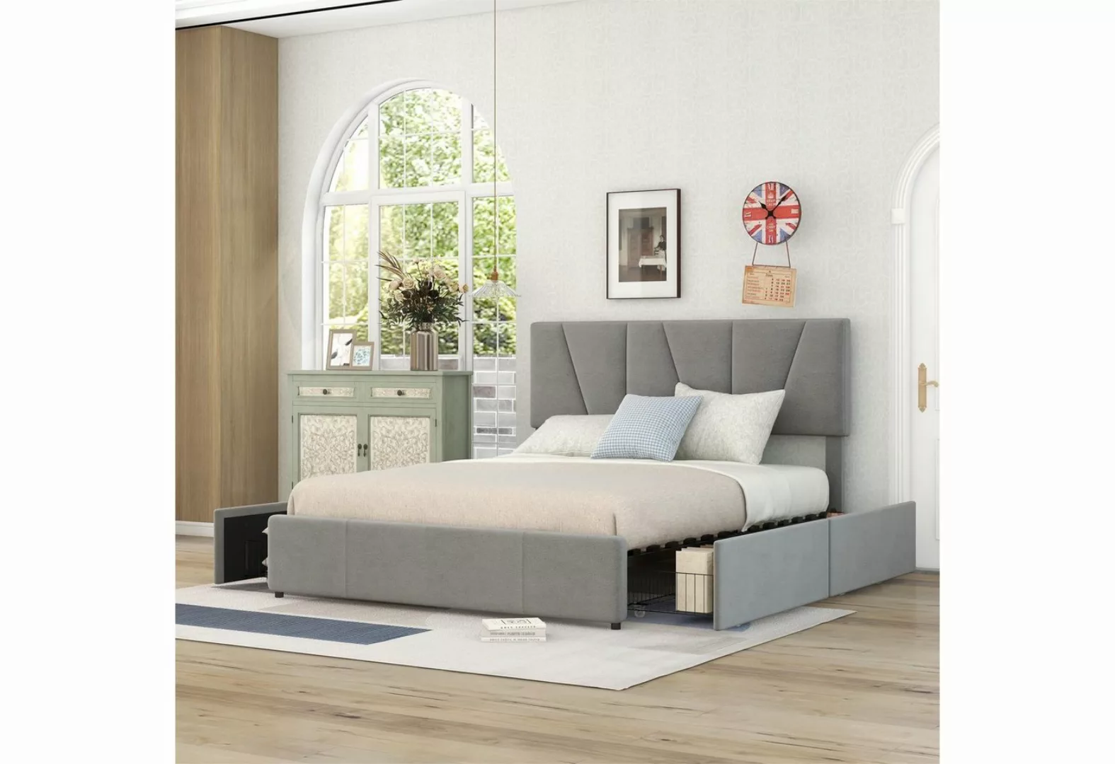WISHDOR Polsterbett Doppelbett Stauraumbett Bett mit Lattenrost (160*200cm) günstig online kaufen