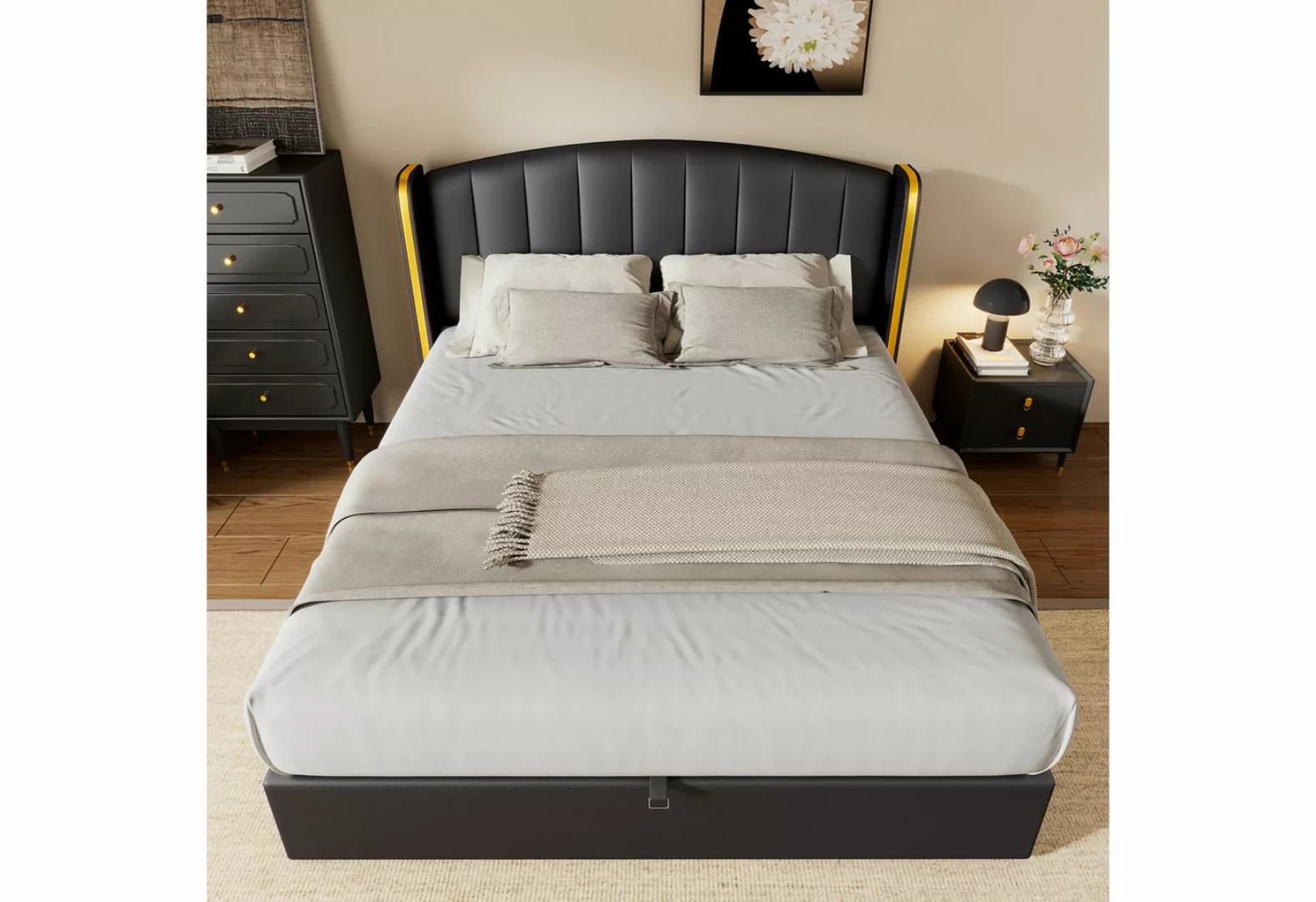 WISHDOR Polsterbett Hydraulisches Bett (160*200cm), mit goldgerandetes Ohre günstig online kaufen