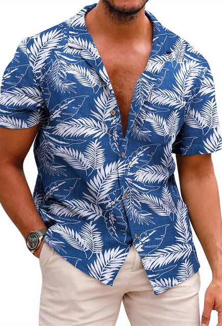 CHENIN T-Shirt Hawaii-Hemd Herren Kurzarm Sommer Fronttasche Hawaii bedruck günstig online kaufen