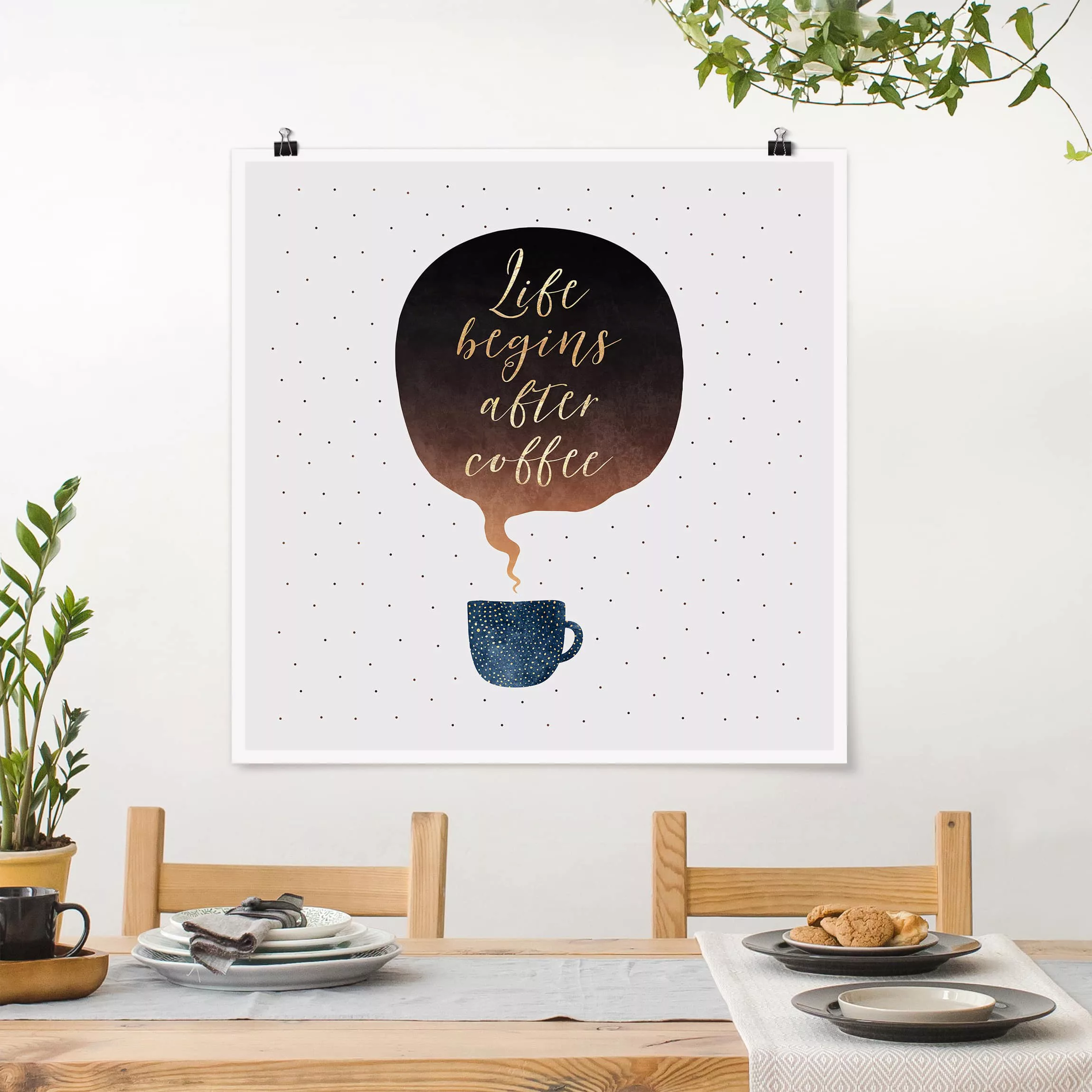 Poster Küche - Quadrat Life Begins After Coffee Punkte günstig online kaufen