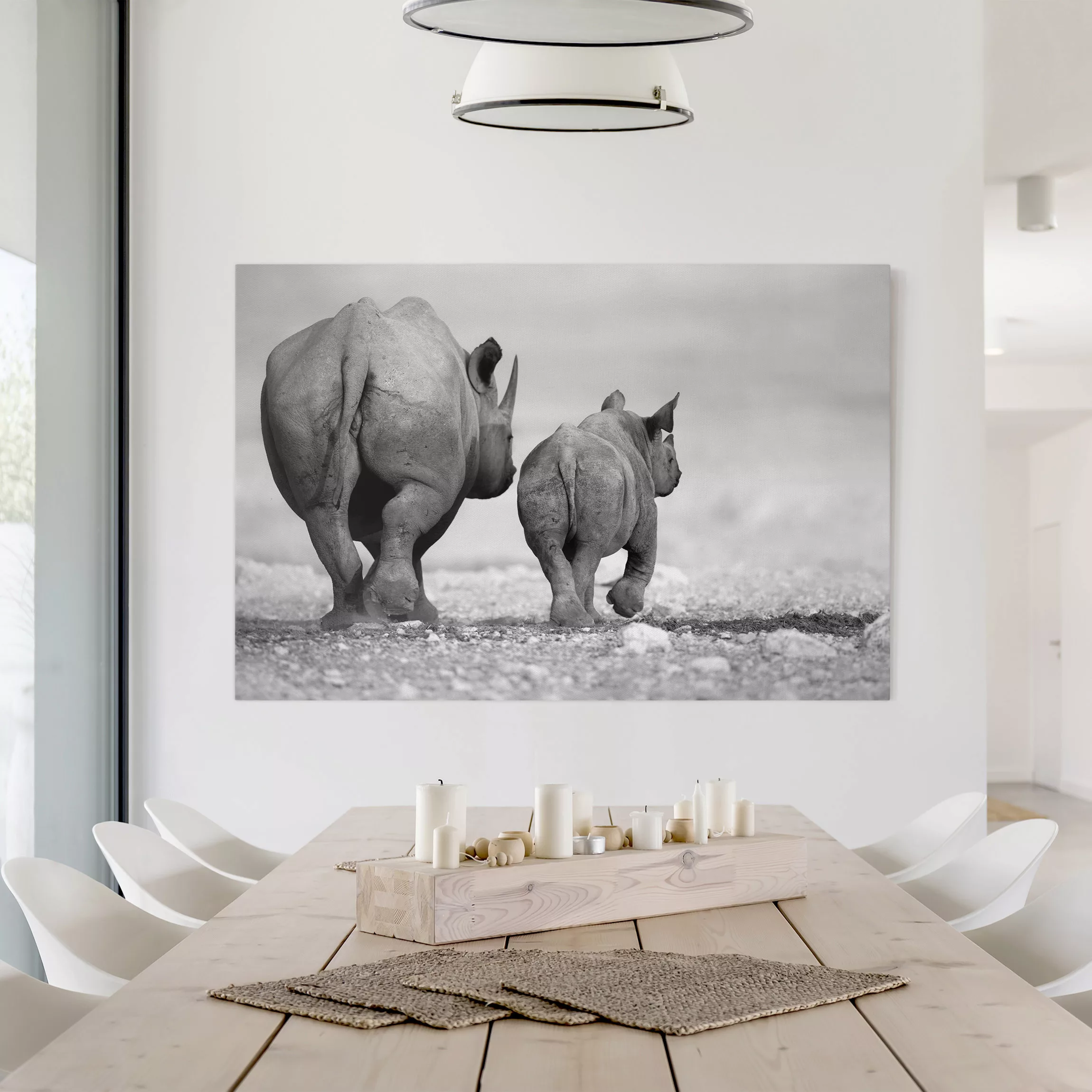 Leinwandbild Tiere - Querformat Wandering Rhinos II günstig online kaufen