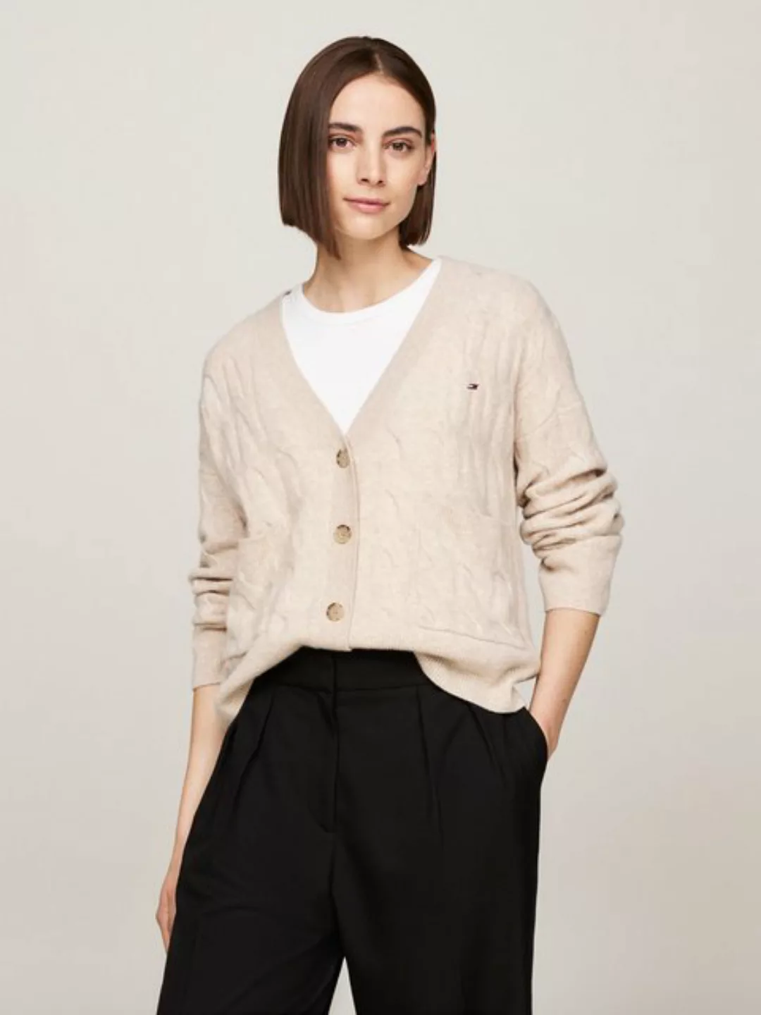 Tommy Hilfiger Strickjacke SOFT WOOL CABLE CARDIGAN mit Zopfmuster, aus rei günstig online kaufen