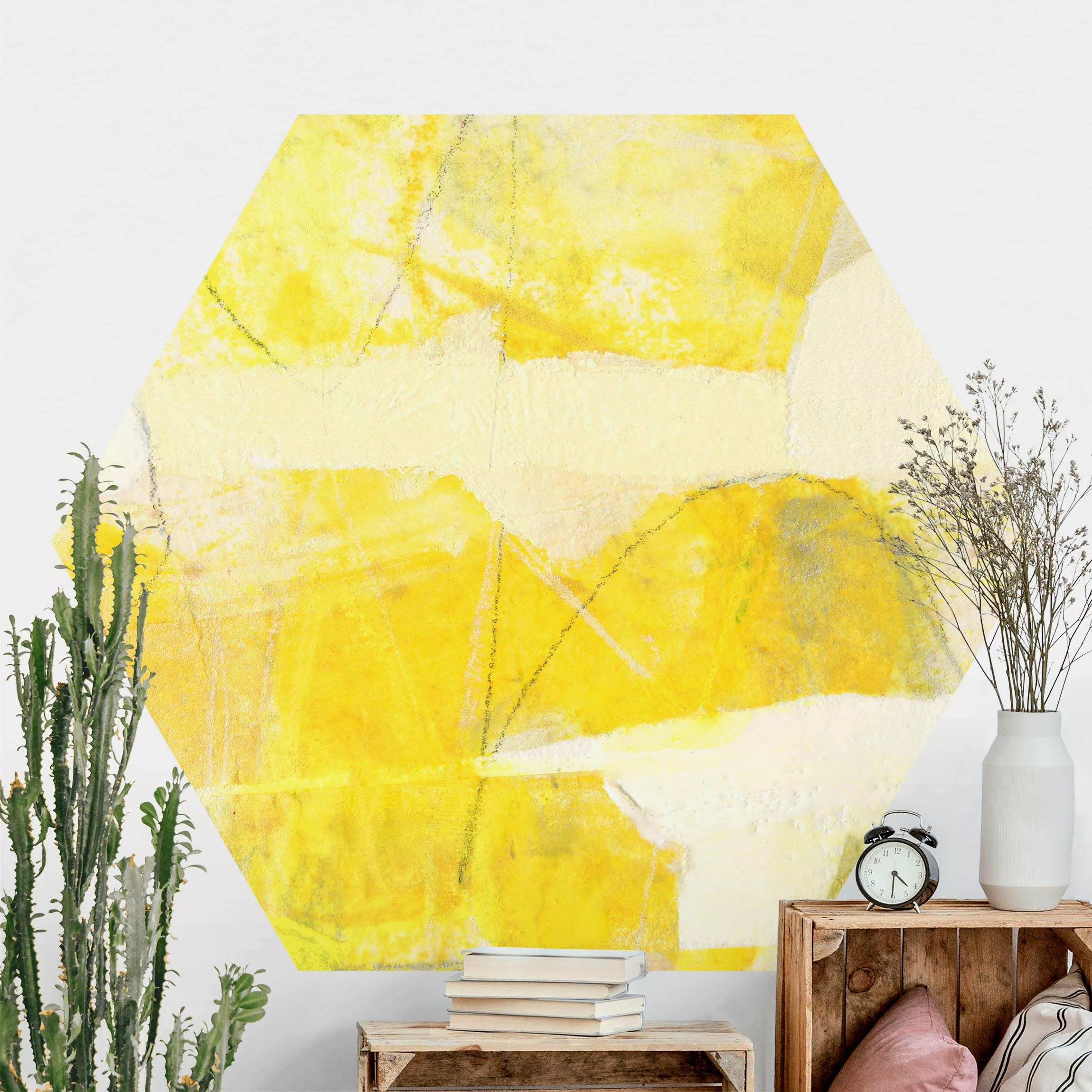 Hexagon Fototapete selbstklebend Zitronenwald in den Bergen günstig online kaufen