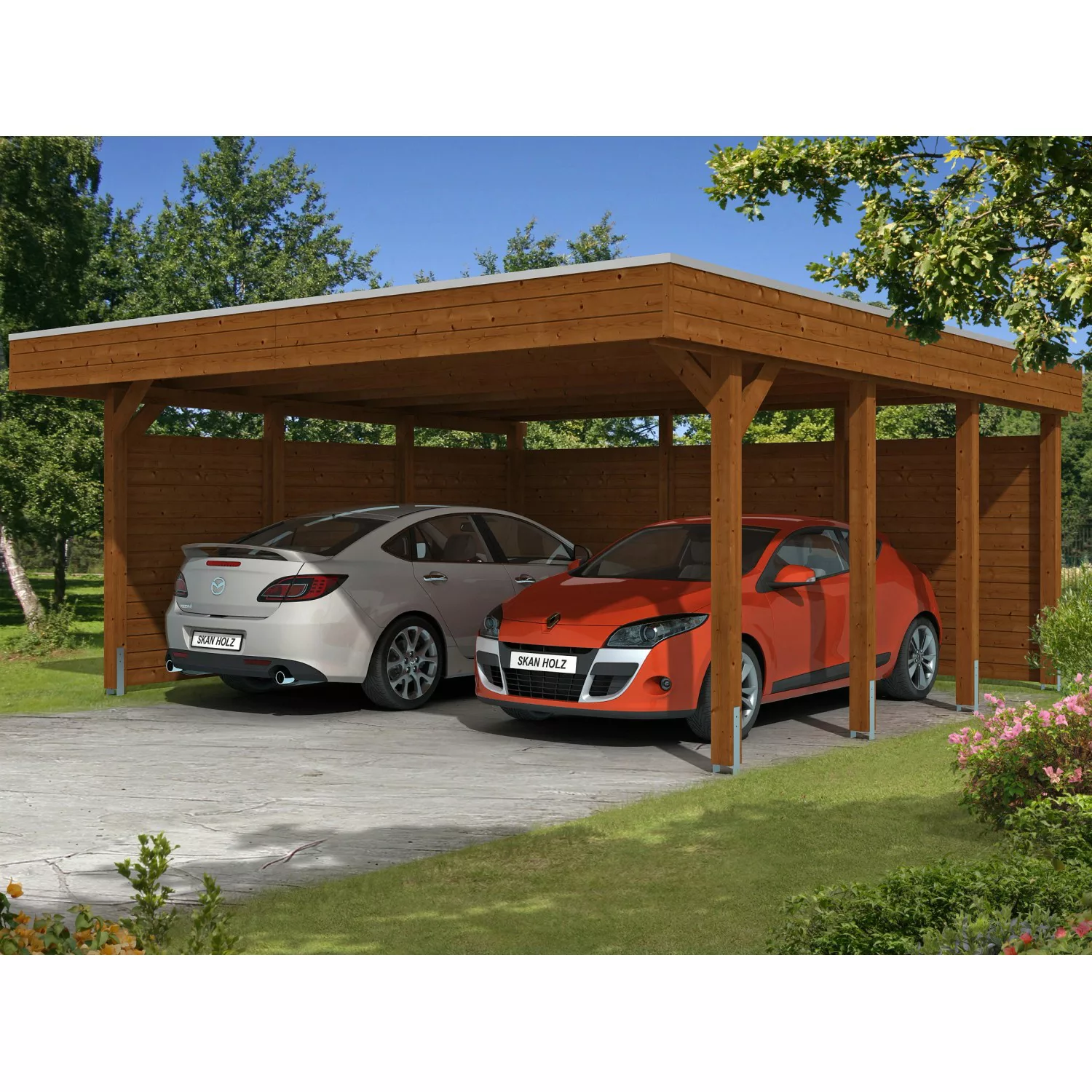 Skan Holz Carport Friesland Set 3 557 cm x 555 cm Nussbaum günstig online kaufen