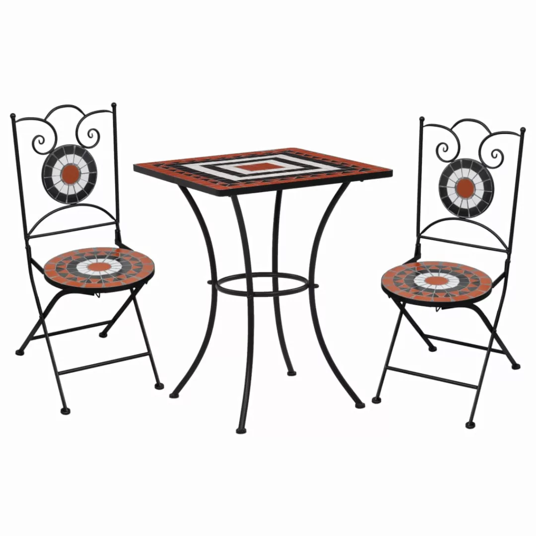 3-tlg. Bistro-set Mosaik Keramik Terrakotta Und Weiß günstig online kaufen