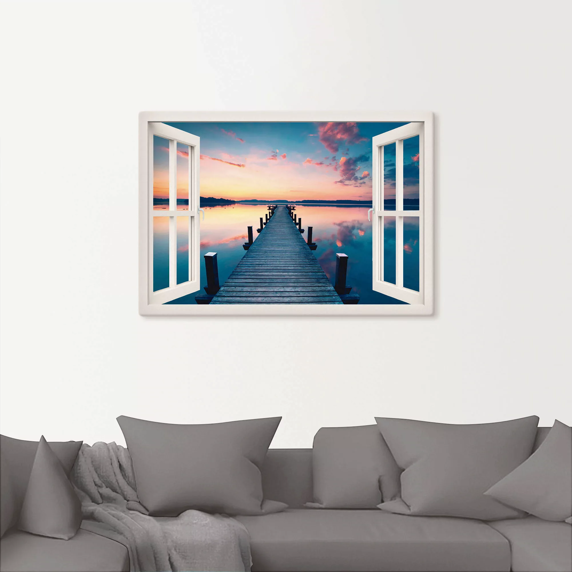 Artland Wandbild "Pier im Sonnenaufgang", Fensterblick, (1 St.), als Leinwa günstig online kaufen