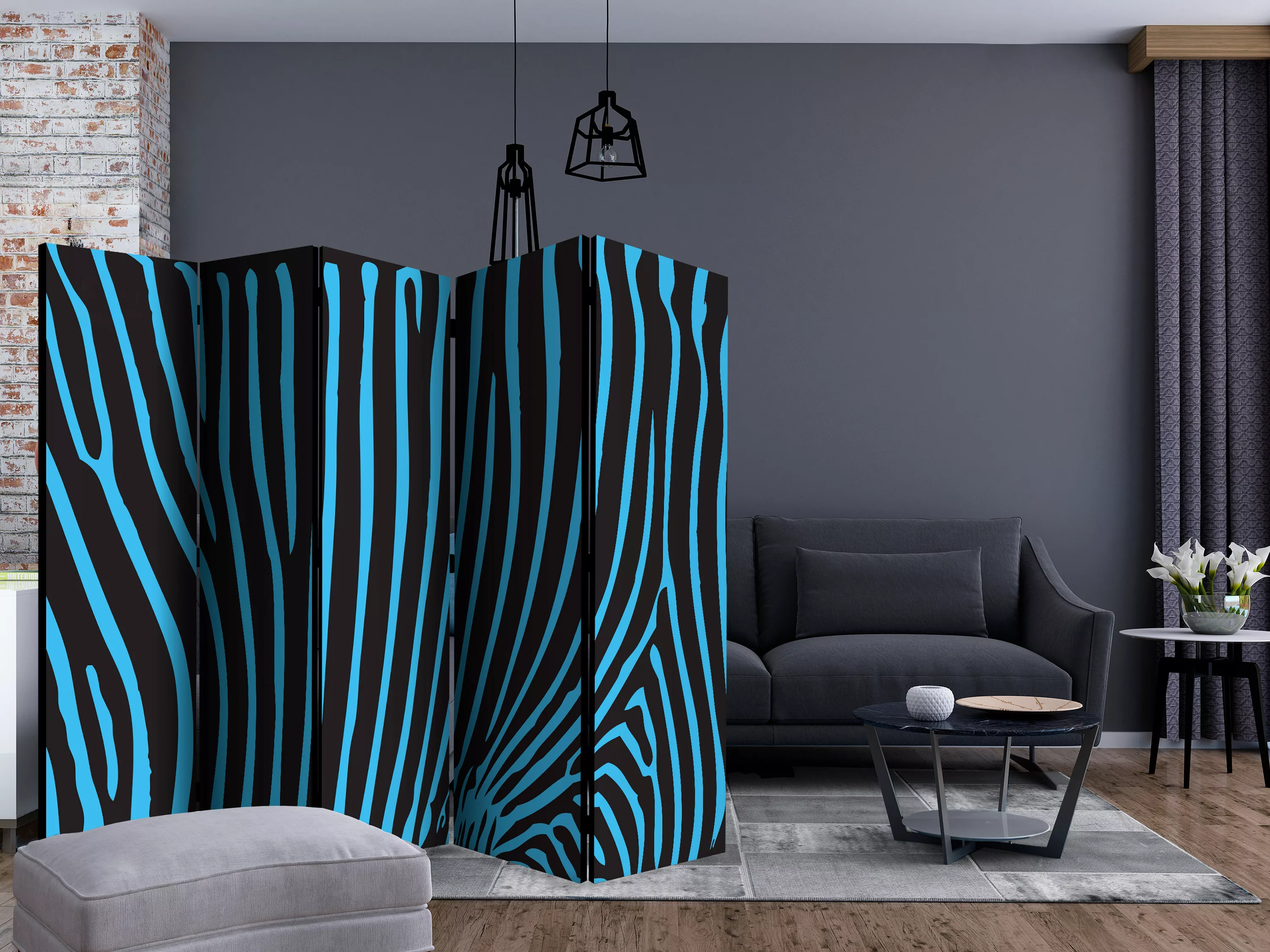 5-teiliges Paravent - Zebra Pattern (turquoise) Ii [room Dividers] günstig online kaufen
