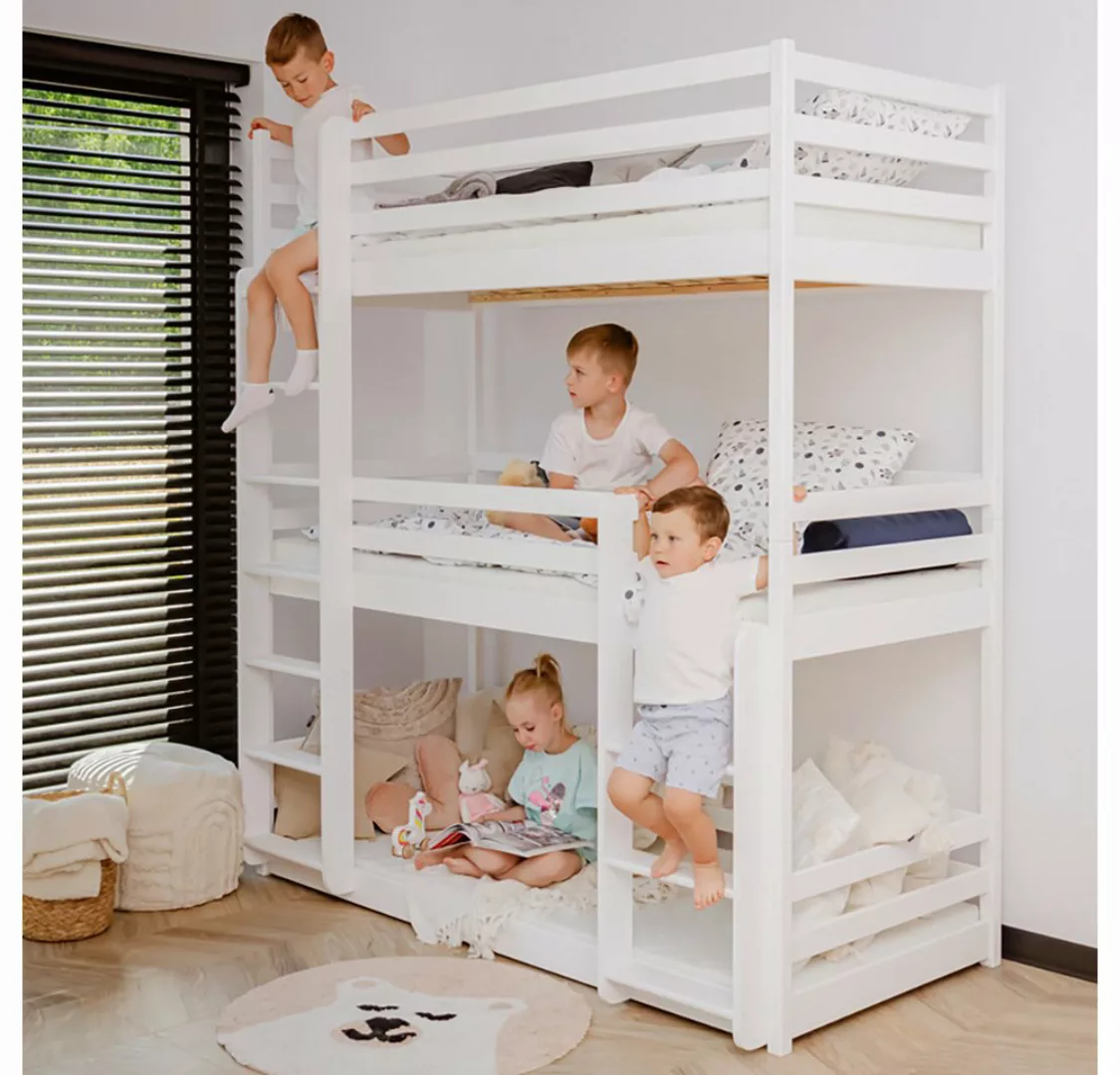 Lomadox Kinderbett KANGRU-162, Kiefer weiß, Kinderzimmer Etagenbett mit 3 L günstig online kaufen