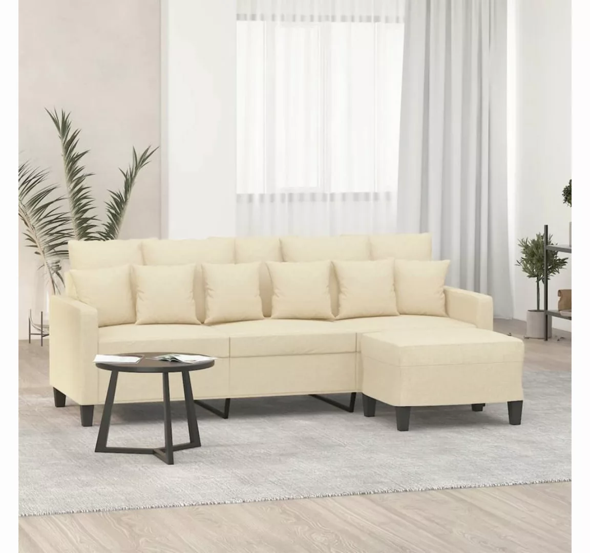 vidaXL Sofa 3-Sitzer-Sofa mit Hocker 180 cm Stoff, Creme günstig online kaufen