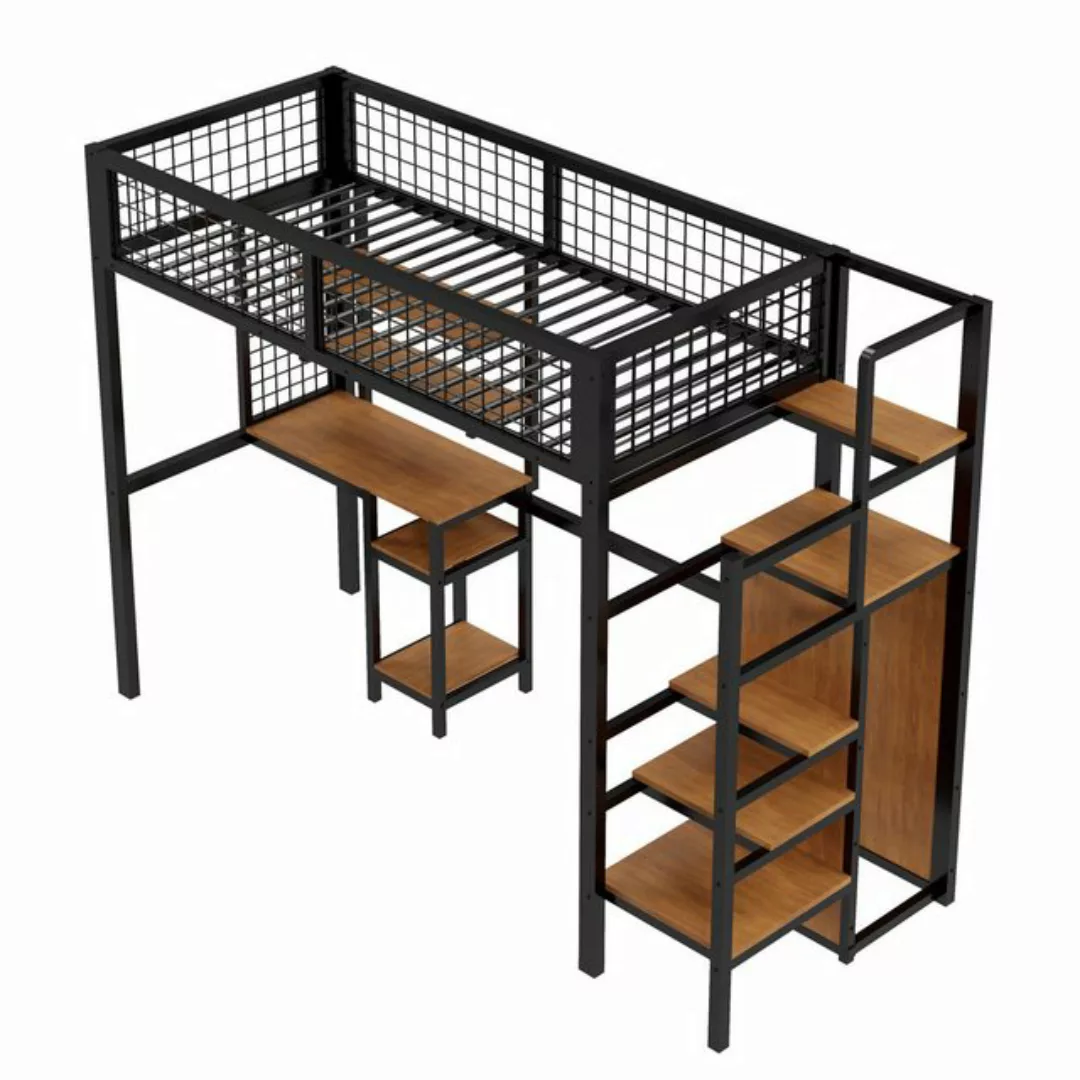 Odikalo Kinderbett Hochbett 90/140x200 Leiter Eisenrahmen Kleiderschrank Co günstig online kaufen