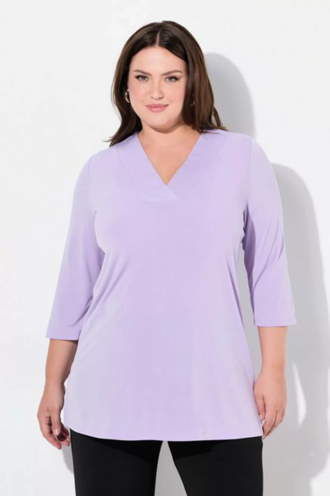 Ulla Popken Longshirt Longshirt A-Linie V-Ausschnitt 3/4-Ärmel günstig online kaufen