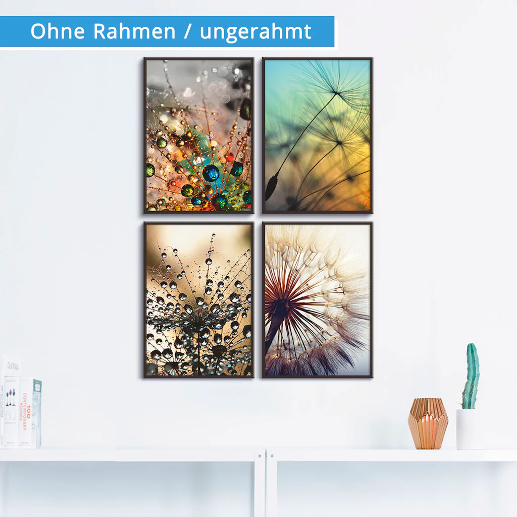 Artland Poster "Pusteblume,Nahaufnahme Löwenzahn", Blumen, (4 St.), Poster, günstig online kaufen