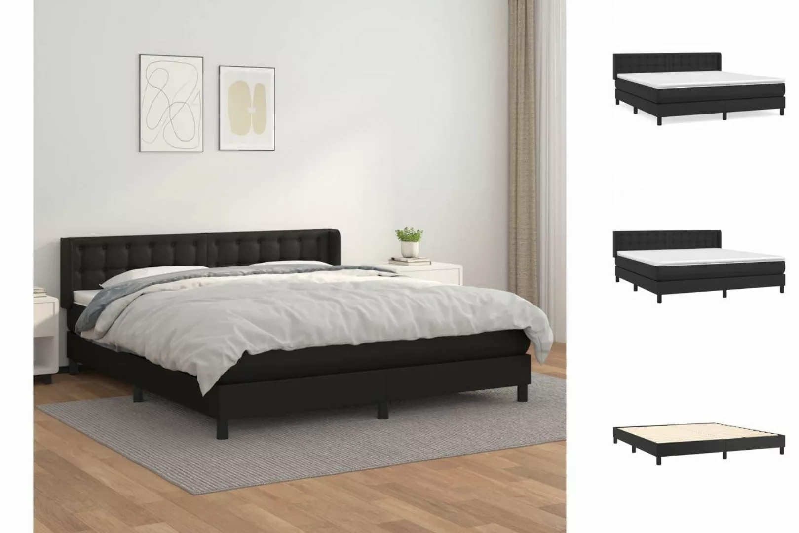 vidaXL Boxspringbett Boxspringbett mit Matratze Schwarz 180x200 cm Kunstled günstig online kaufen