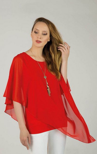 Passioni Tunika Asymmetrische Chiffon-Tunica in Rot mit komfortablem Viskos günstig online kaufen